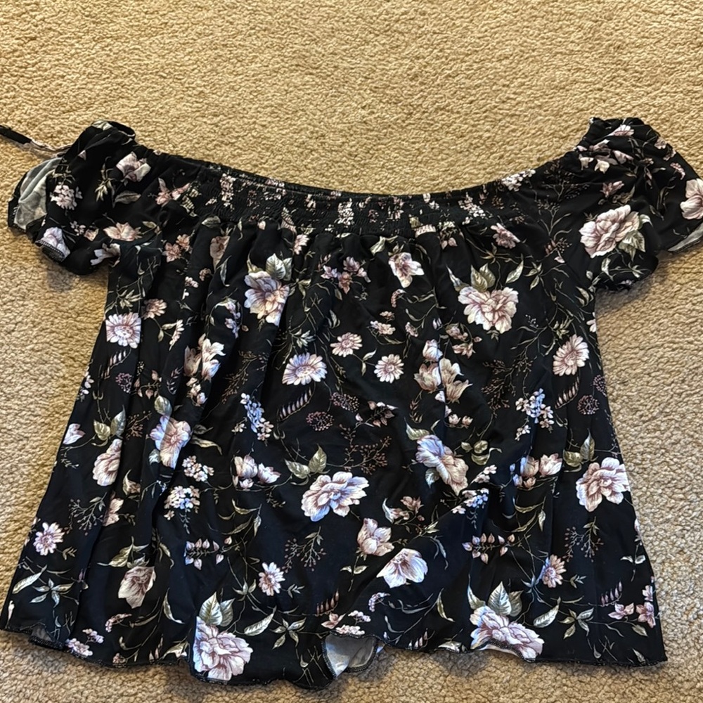 American Eagle Outfitters Black Ruffled Smocked Blouse